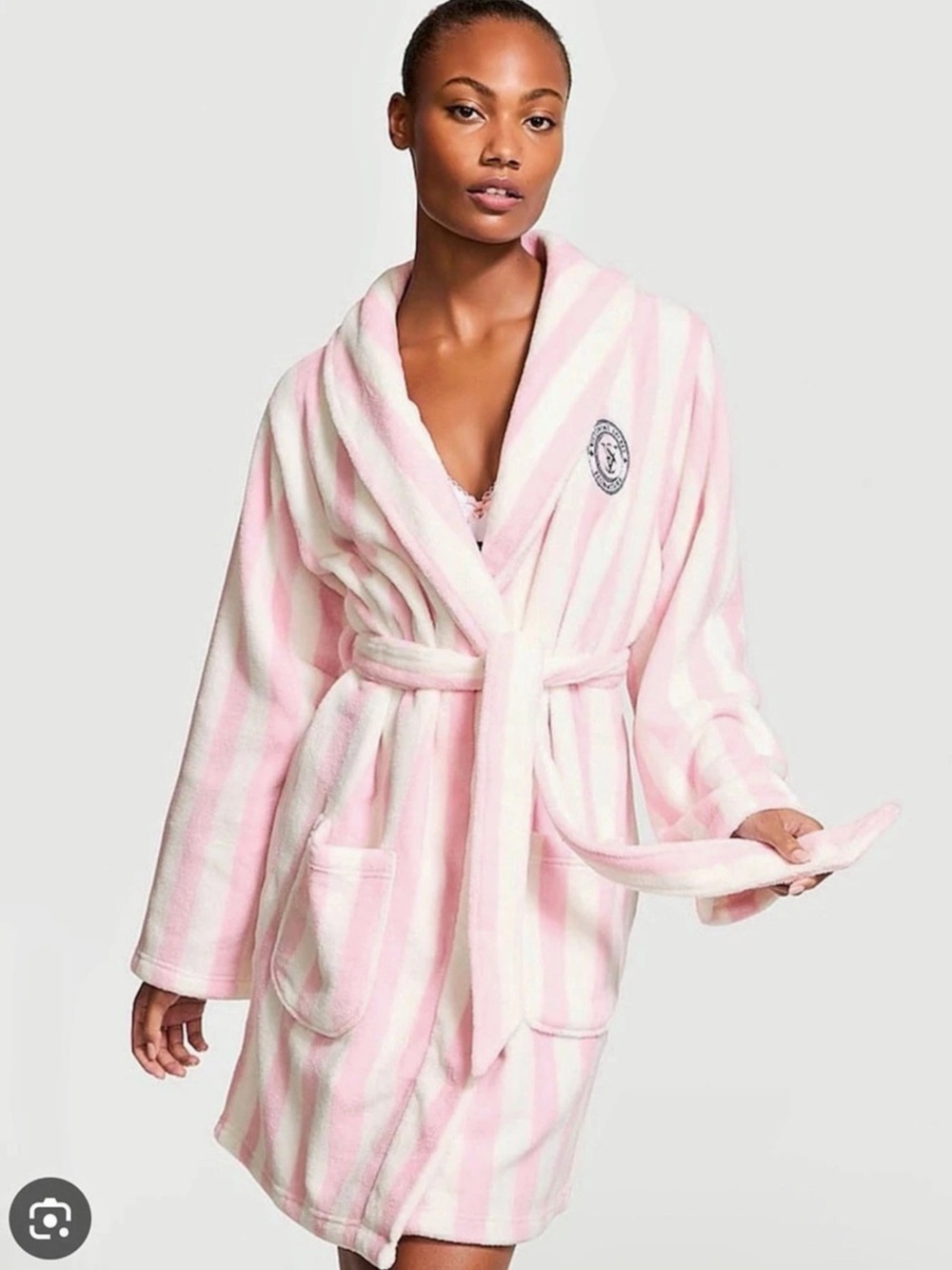 Victoria's Secret Cozy Plush Robe Striped Pink & White XS/S